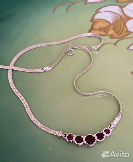 Серебряное колье винтаж с гранатами (родолит)