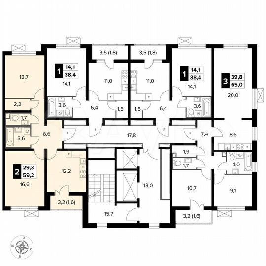 2-к. квартира, 59,2 м², 14/21 эт.