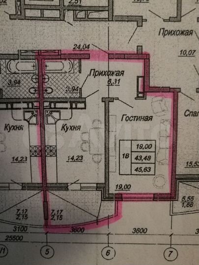 1-к. квартира, 45,6 м², 7/19 эт.