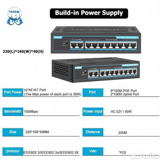 POE switch 8 портовый