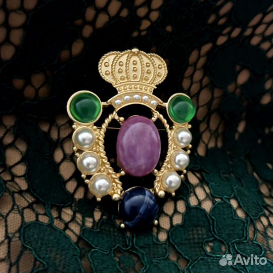 Брошь с короной - стиль винтаж, барокко