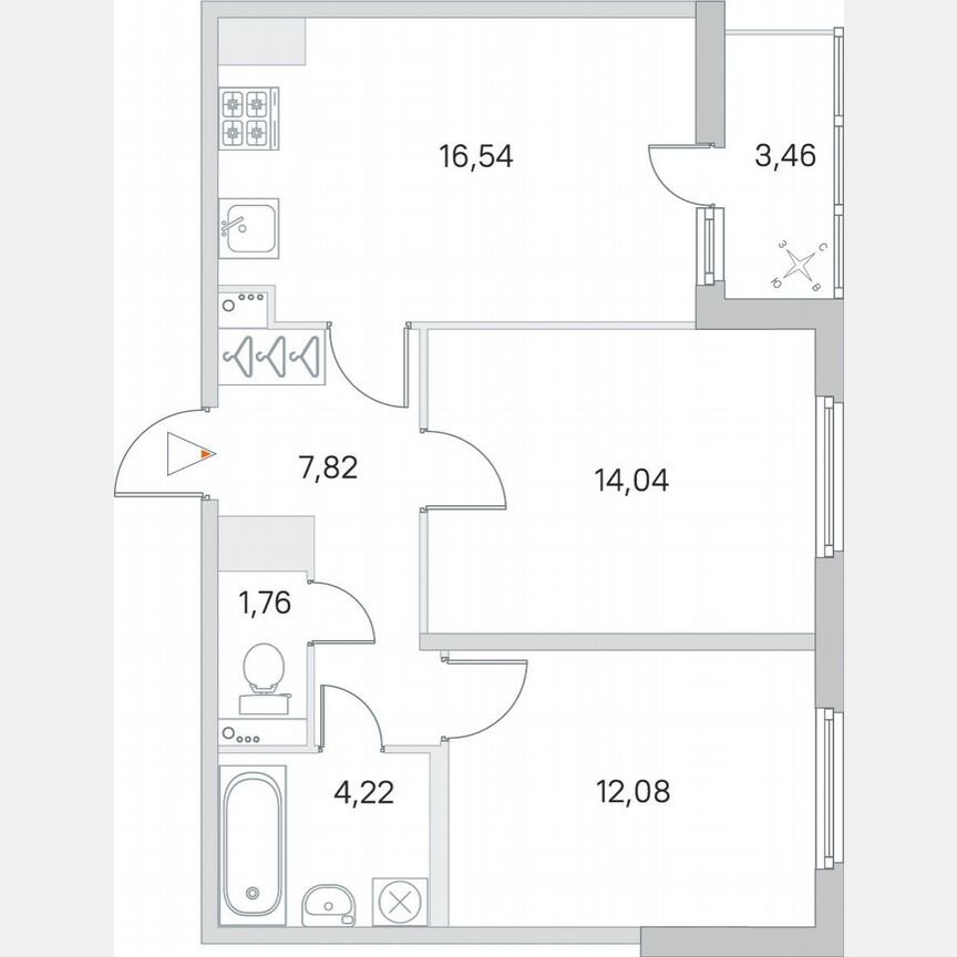 2-к. квартира, 58,2 м², 7/8 эт.