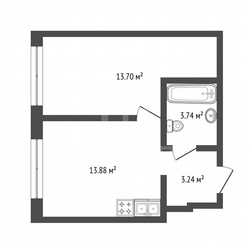 1-к. апартаменты, 34,6 м², 13/13 эт.