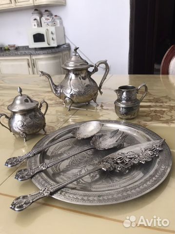 Антикварный набор посуды Мельхиор