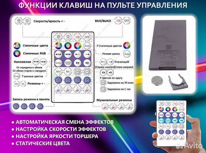 Торшер rgb, лампа rgb, угловой торшер пульт и bt