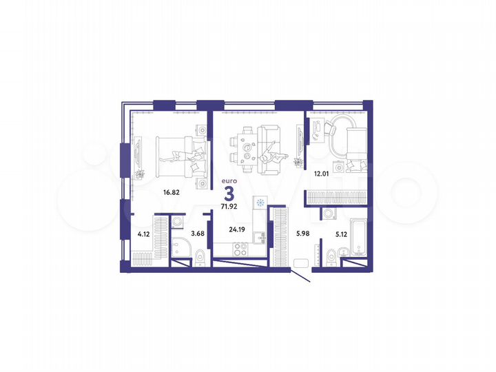 3-к. квартира, 71,9 м², 6/13 эт.