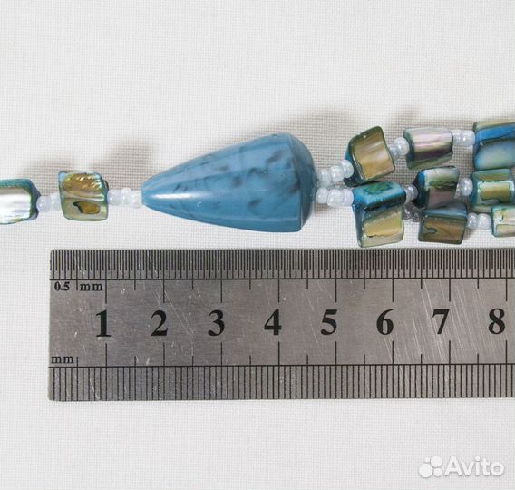 Бусы три нити, натуральный перламутр, бирюзовый цв