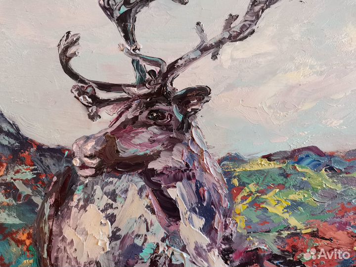 Картина масло с оленем север Художник свинароксана