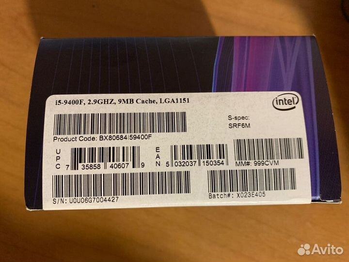 Процессор intel Core i5 9400F, LGA 1151v2, BOX
