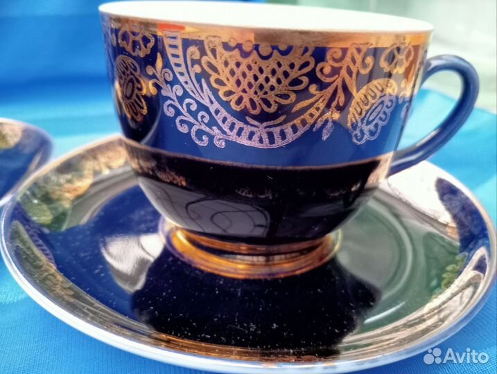 Чайные пары золотой фриз лфз фарфор кобальт,золото