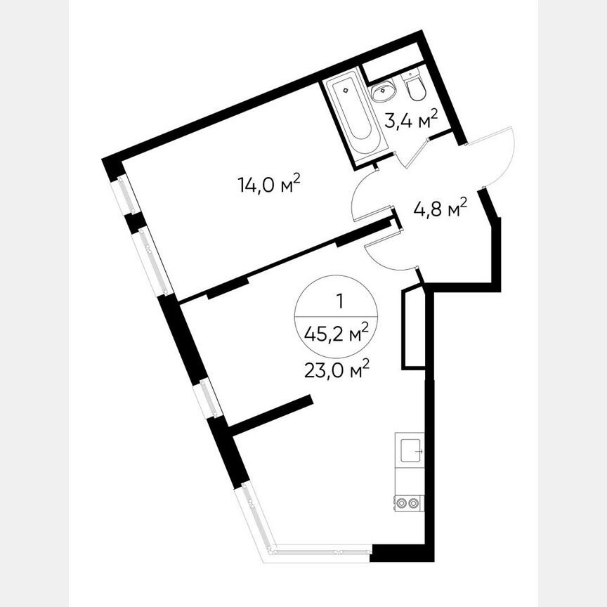1-к. квартира, 45,2 м², 10/17 эт.