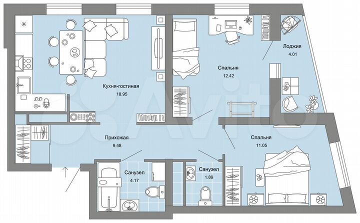 2-к. квартира, 60 м², 11/12 эт.