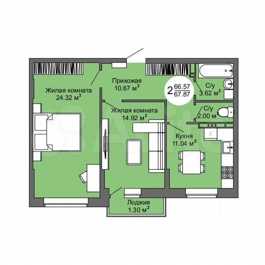 2-к. квартира, 67,9 м², 3/17 эт.