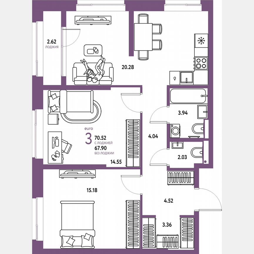 2-к. квартира, 69,2 м², 20/23 эт.