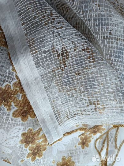 Тюль новая с ламбрекеном белая сетка с принтом