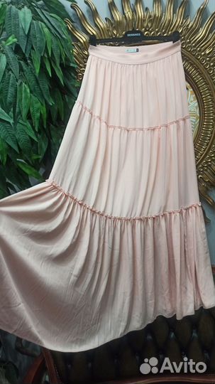 Юбка длинная 46-48 нежная шелк персик