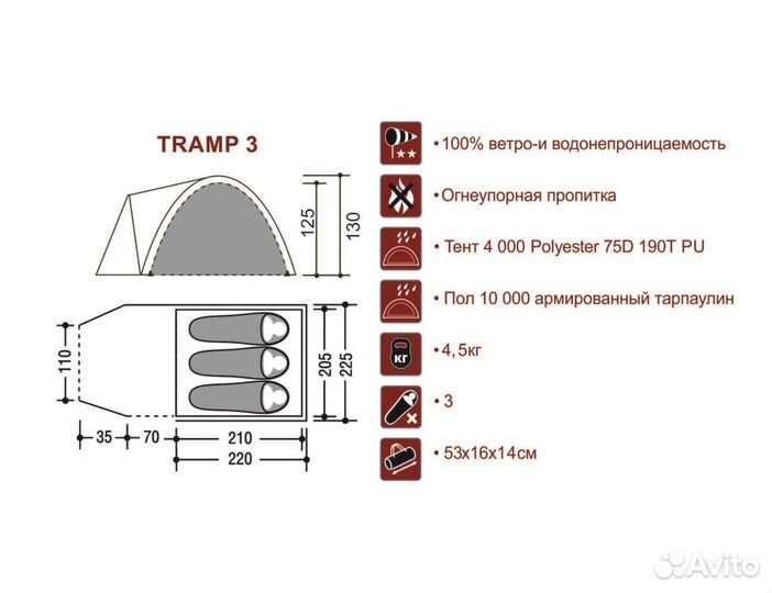 Палатка 3 местная с тамбуром новая, в наличии