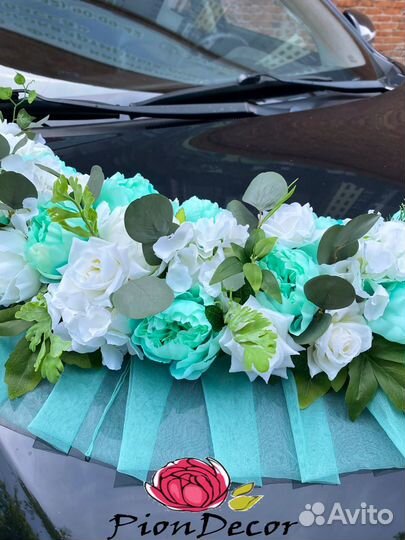 Свадебное украшение на машину №30 (мятное)