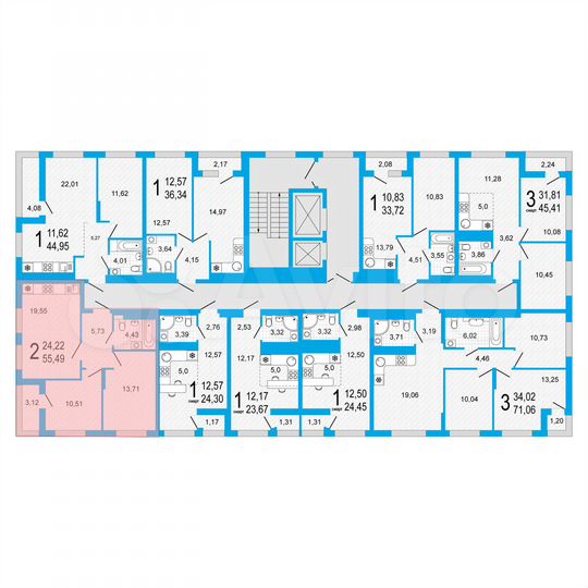 2-к. квартира, 55,5 м², 20/22 эт.