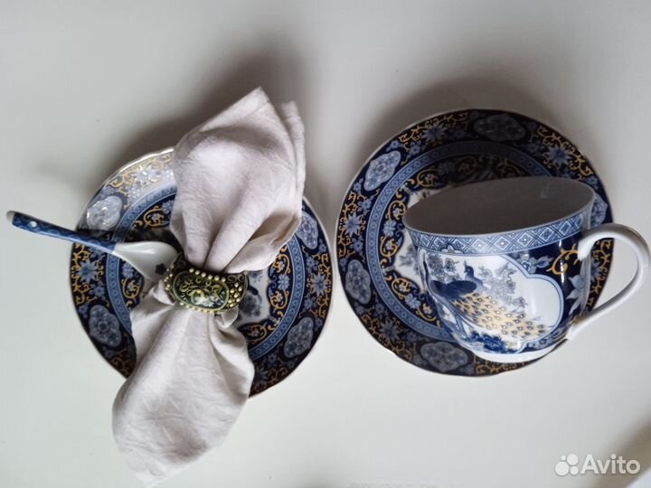 Цветное стекло винтаж, кольца гжель для салфеток