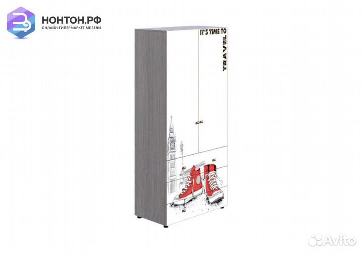 Шкаф 2-створчатый Мийа-3А ясень шимо светлый / бел