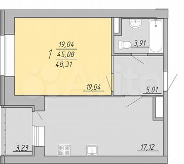 1-к. квартира, 48,3 м², 7/9 эт.