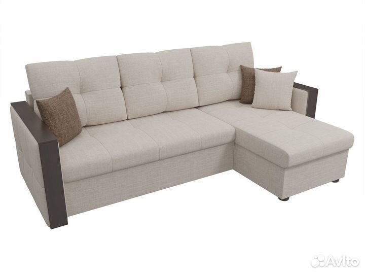 Диван угловой Валенсия правый угол, рогожка, бежевый