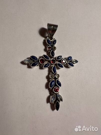 Крест серебро, нательный. Камни. Аметист