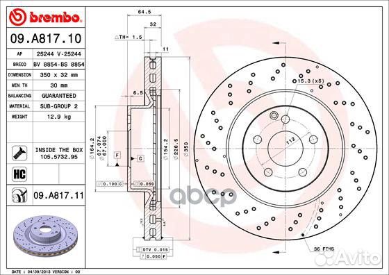 Диск тормозной перфорированный 09.A817.11 09.A8