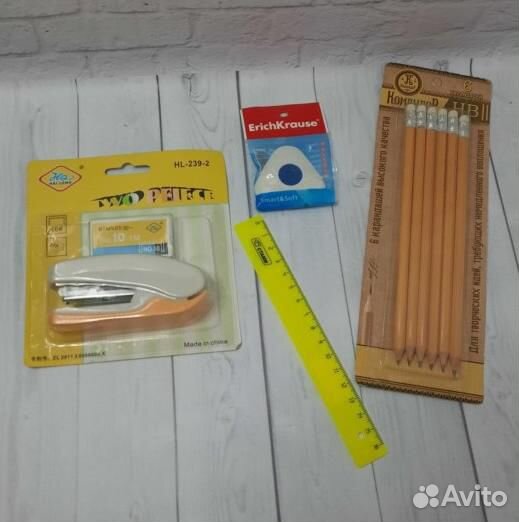 Набор канцелярии: карандаши+линейка+ластик+степлер