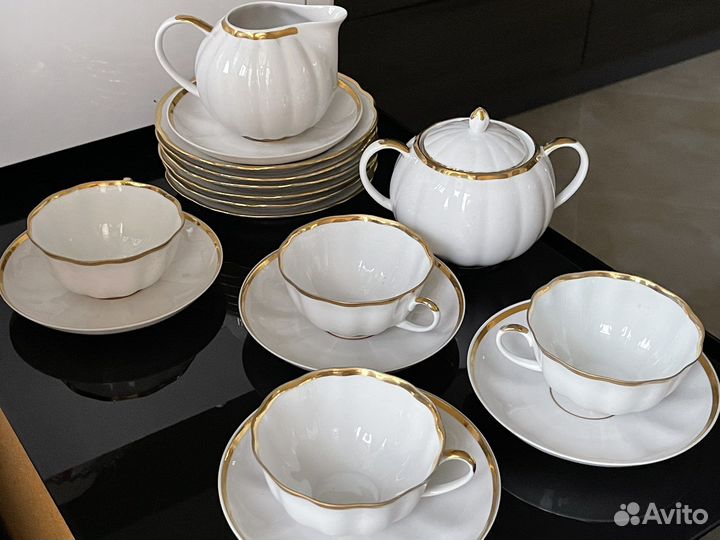 Чайный сервиз СССР дулево белый золотая лента