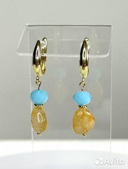 Серьги с янтарем под золото