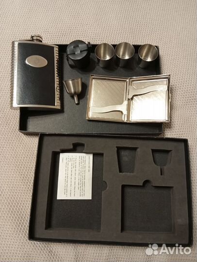 Набор подарочный новый фляга стопки портсигар