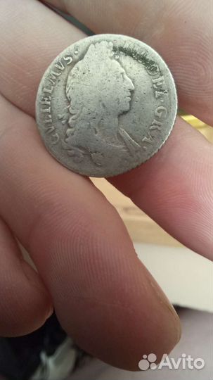 Монета Великобритания 6 пенсов 1696 Уильям III