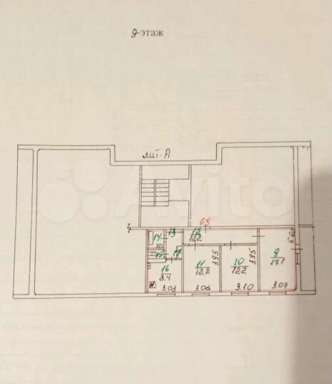 Комната 12,2 м² в 1-к., 9/9 эт.