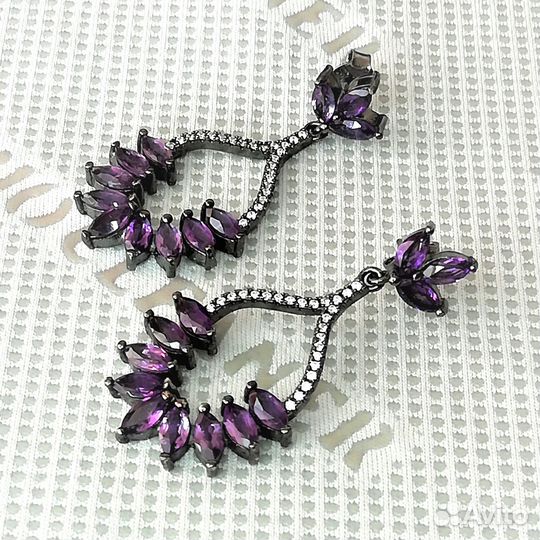 Серьги серебро аметист С127