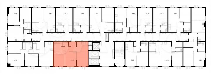 3-к. квартира, 51,1 м², 24/25 эт.