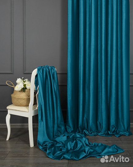 Шторы бархат Беллиссимо бирюзово-синий