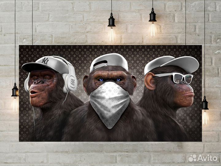 Картина 3 обезьяны 120х60