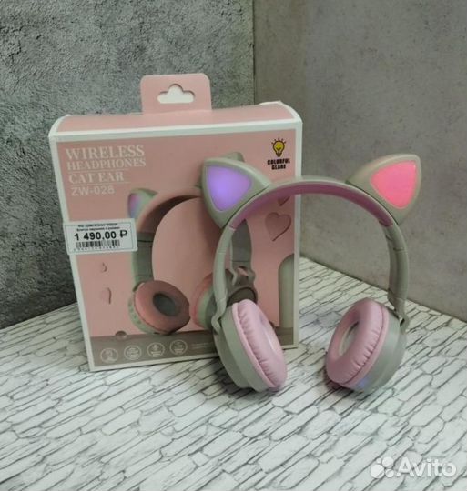 Блютуз наушники с ушками (розовые)