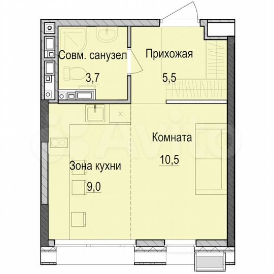 Квартира-студия, 28,7 м², 9/18 эт.