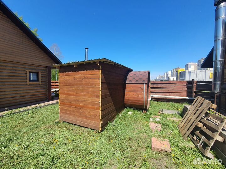 Баня бочка 6 метров с туалетом и раздевалкой