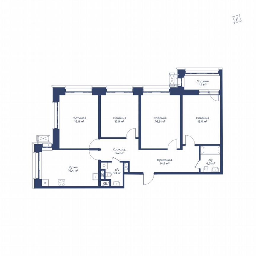 4-к. квартира, 106,7 м², 13/14 эт.
