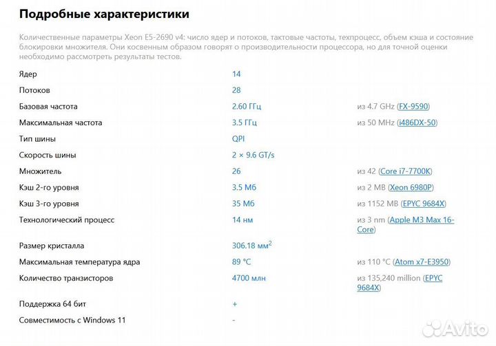Intel Xeon E5-2690v4 (14 ядер/28 потоков/3.5 ггц)