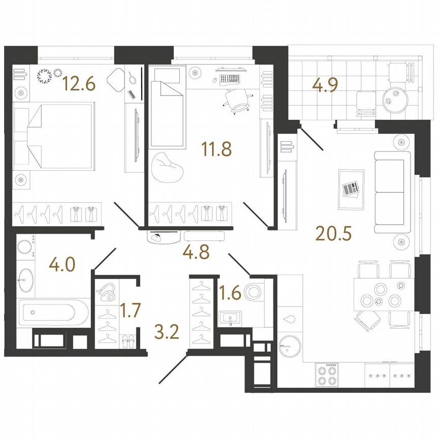 2-к. квартира, 60,2 м², 6/12 эт.