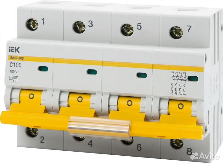 Автоматический выключатель ва47-100 4P N C100 А 10