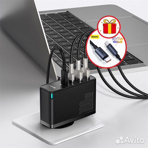 Baseus GaN 2 Pro 4порта,100W+Кабель 100W,Гарантия