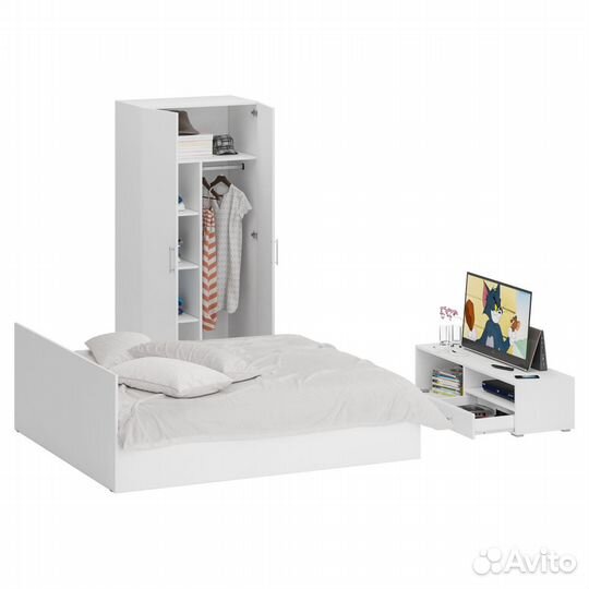 Спальня белая Стандарт № 3 Стандарт с кроватью 1800, цвет белый, спальное место 1800х2000 мм., без м