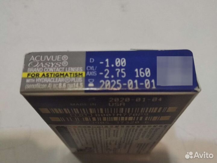 Астигматические линзы acuvue(D-1.00,C-2.75)