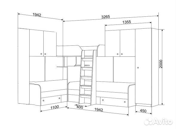Кровать со шкафом/П и антресолями Сонома